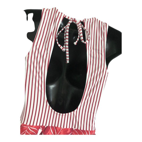 Cupshe red & white striped banded waist red floral open back 1pc swimsuit size M - Picture 7 of 14